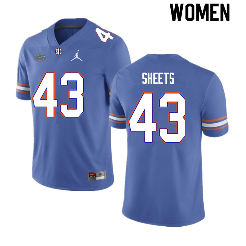 Women #43 Jake Sheets Florida Gators College Football Jerseys Sale-Royal